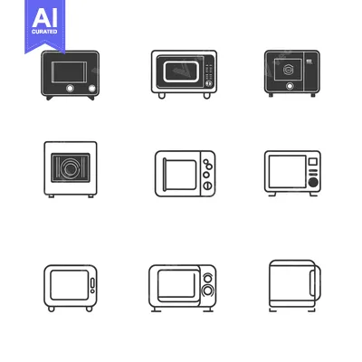 Aset premium populer: A Collection of Nine Different Microwave Oven Icon Designs
