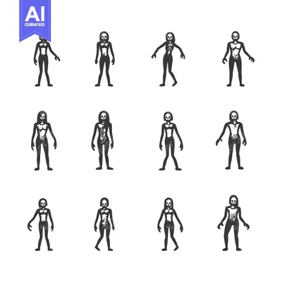 Popular premium asset: A Collection of Nine Different Poses of a Female Skeleton Zombie