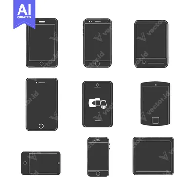 Aset desain premium: A Collection of Nine Different Smartphone and Tablet Silhouettes
