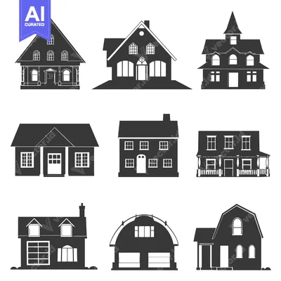Aset desain premium: A Collection of Nine Distinct House Silhouettes