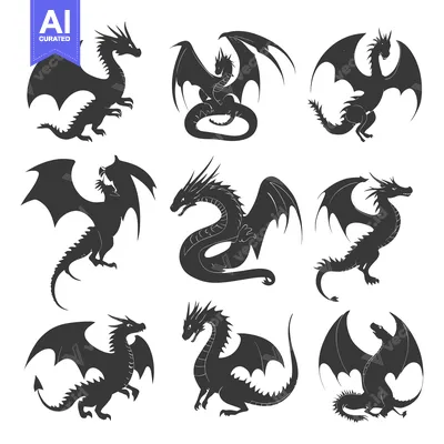 Popular premium asset: A Collection of Nine Dragon Silhouettes in Various Poses