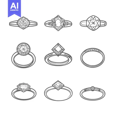 Aset premium populer: A Collection of Nine Hand-Drawn Diamond Rings