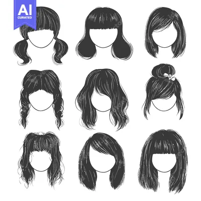 Premium design asset: A Collection of Nine Hand-Drawn Female Hairstyles