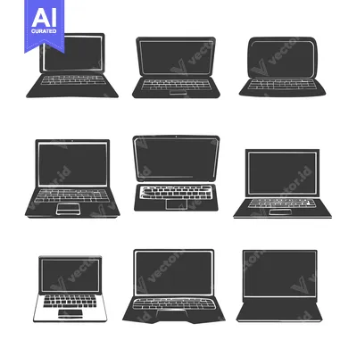 A Collection of Nine Hand-Drawn Laptop Silhouettes