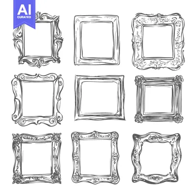 Aset desain premium: A Collection of Nine Hand-Drawn Ornate Picture Frames