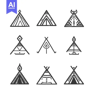 Aset desain premium: A Collection of Nine Hand-Drawn Tent and Teepee Designs