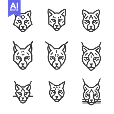 Popular premium asset: A Collection of Nine Line Art Lynx Head Illustrations