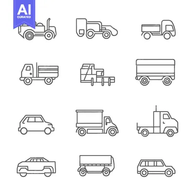 Aset premium populer: A Collection of Nine Line Drawings Depicting Various Vehicles