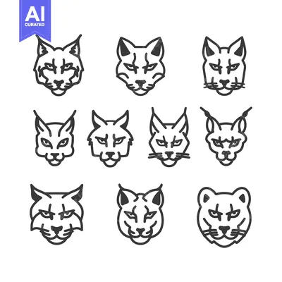 Popular premium asset: A Collection of Nine Lynx or Bobcat Head Line Drawings