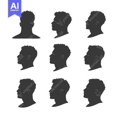 Aset premium populer: A Collection of Nine Male Silhouettes in Profile and Back Views