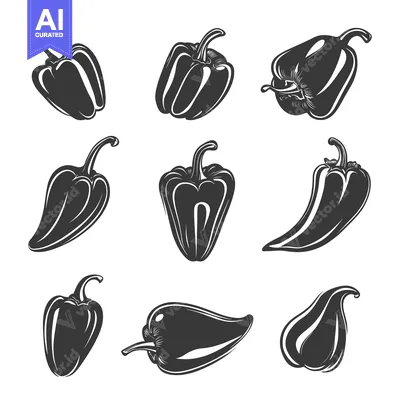 Aset premium populer: A collection of nine monochrome bell pepper silhouettes