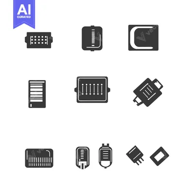 Aset premium populer: A collection of nine monochrome electronic component icons