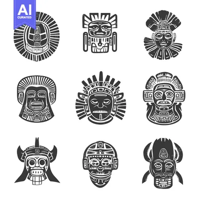 Aset desain premium: A Collection of Nine Ornamental Native American Masks