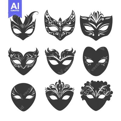Aset premium populer: A Collection of Nine Ornate Venetian Carnival Masks