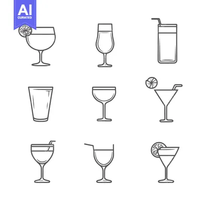 Premium design asset: A Collection of Nine Outline Illustrations of Various Drinkware