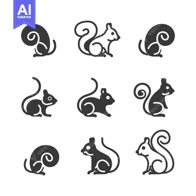 Aset desain premium: A Collection of Nine Squirrel Icons in Black and White