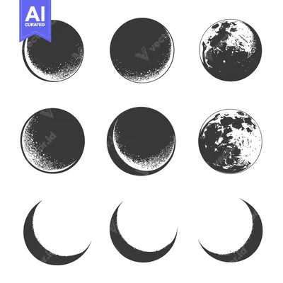 Aset desain premium: A Collection of Nine Stylized Moon Phases with a Rough Textured Effect