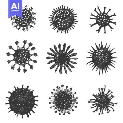 A Collection of Nine Stylized Virus Illustrations