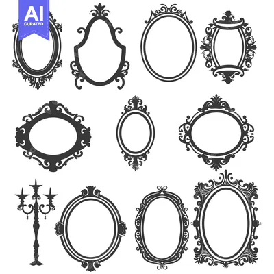 Aset desain premium: A Collection of Ornate Frames and a Candelabra