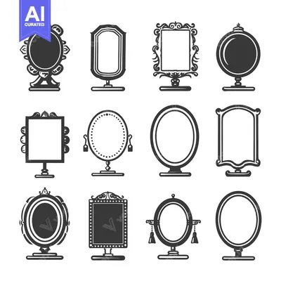 Aset desain premium: A Collection of Ornate Vintage Mirrors and Frames