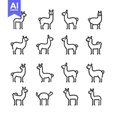 Aset premium populer: A Collection of Outline Llama Illustrations