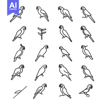 Aset desain premium: A Collection of Parrot Icons in Various Poses