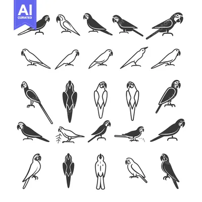 A Collection of Parrot Icons in Various Poses and Styles