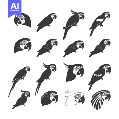 Aset premium populer: A Collection of Parrot Silhouettes in Various Poses