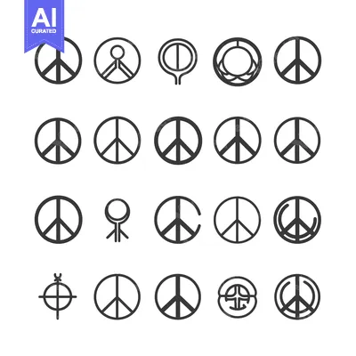 Aset desain premium: A Collection of Peace Sign Variations in Black and White
