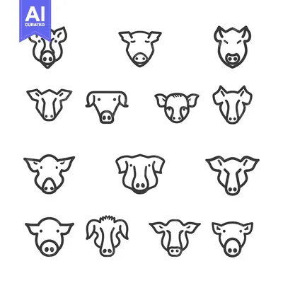 Aset premium populer: A Collection of Pig Head Line Drawings in Various Styles
