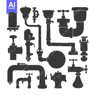 A Collection of Plumbing and Piping Components in Silhouette