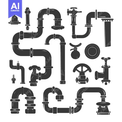 A Collection of Plumbing Pipes and Fittings in Silhouette
