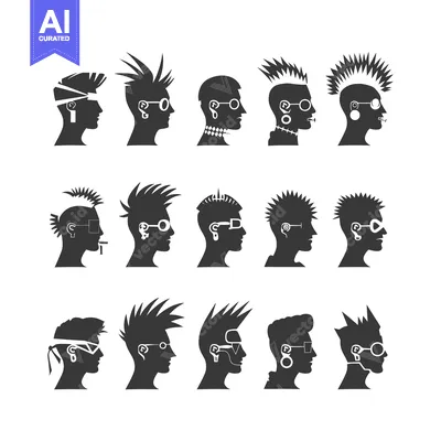 Popular premium asset: A Collection of Punk Hairstyle Silhouettes