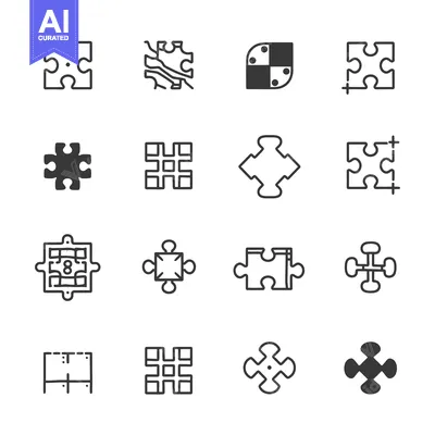 Premium design asset: A Collection of Puzzle Piece Icons in Black and White