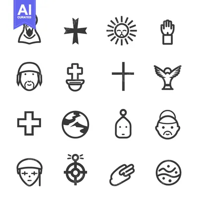 A Collection of Religious Icons and Symbols in Black and White