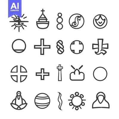 A Collection of Religious Symbols and Icons in Black and White