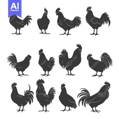 Aset desain premium: A Collection of Rooster Silhouettes in Various Poses
