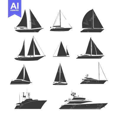Aset desain premium: A Collection of Sailboats and Yachts in Silhouette