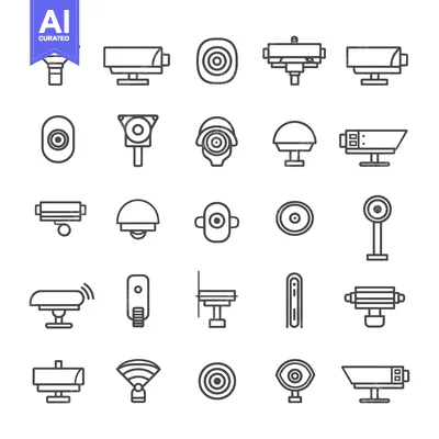 Aset desain premium: A Collection of Security Camera Icons in Outline Style