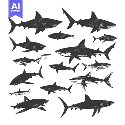 Premium design asset: A Collection of Shark Silhouettes in Various Sizes and Poses