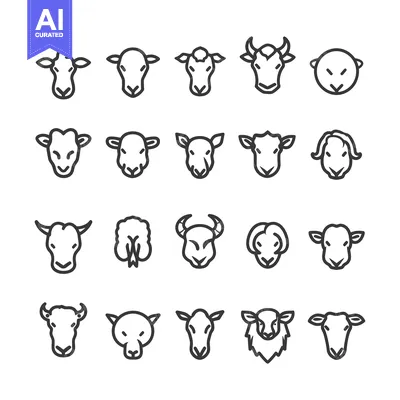 Aset desain premium: A Collection of Sheep and Cow Line Art Icons