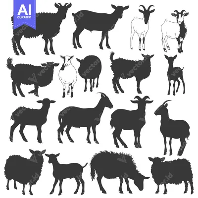 Aset desain premium: A Collection of Sheep and Goat Silhouettes in Various Poses