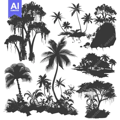 Popular premium asset: A Collection of Silhouetted Tropical Trees and Plants