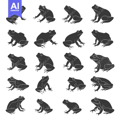Aset desain premium: A Collection of Silhouette Frogs in Various Poses