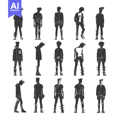 A collection of silhouette illustrations of punk rock individuals