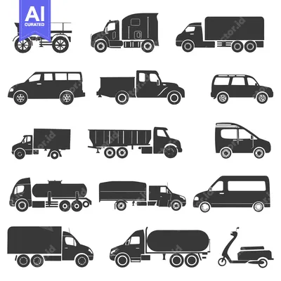 Aset desain premium: A Collection of Silhouette Images of Different Types of Vehicles