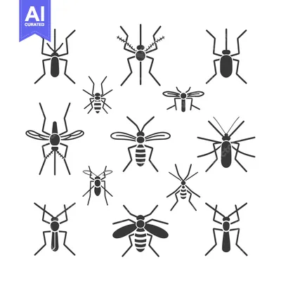 Premium design asset: A Collection of Silhouette Mosquito Icons in Various Poses