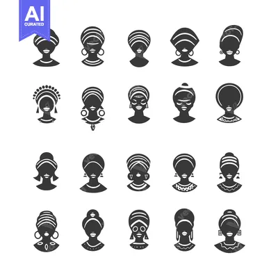Aset premium populer: A Collection of Silhouette Portraits of Black Women Wearing Traditiona