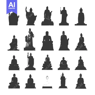 A Collection of Silhouettes Depicting Buddha Statues in Various Poses