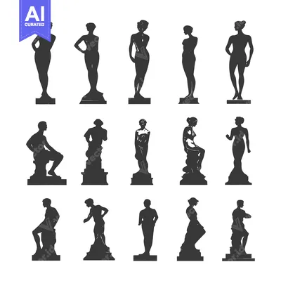 Aset desain premium: A Collection of Silhouettes Depicting Classic Statues